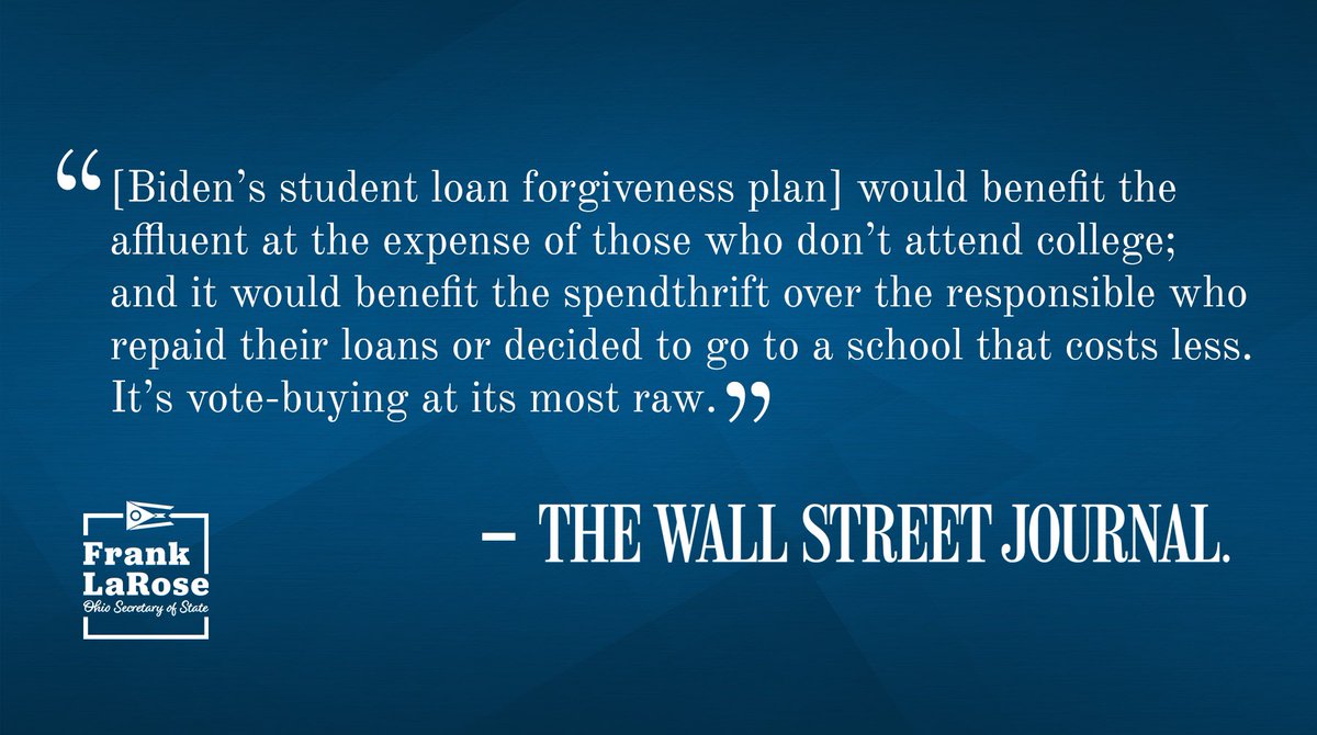 President Biden’s plan to forgive student loan debt is a slap in the face to everyone who has ever paid off a student loan or earned tuition through the GI Bill.

On top of it all, the question isn’t if it will increase inflation, but by how much? wsj.com/articles/an-in…