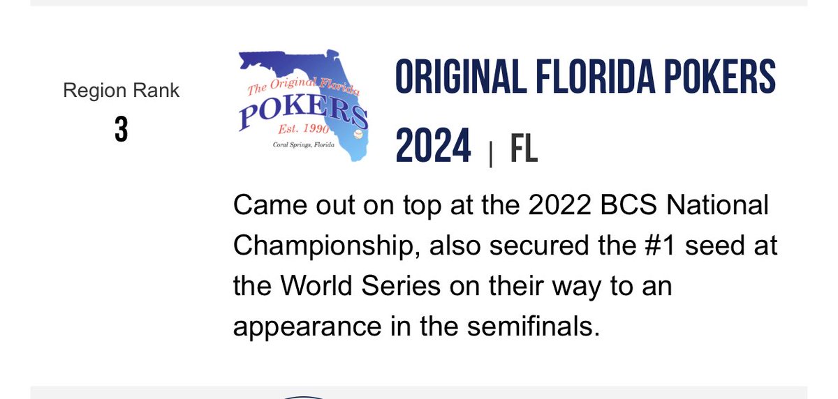 From 79th to 7th Nationally and from 11th to 3rd in Region!  Homegrown talent, Great Coaching, TEAM first concept where DEVELOPMENT &amp; PRACTICE are key!  #INAM #BuildingChampions @fitzyfam17 <a href="/orig_flpokers/">Original Florida Pokers</a> <a href="/mccrimon_w/">Coach Will</a>