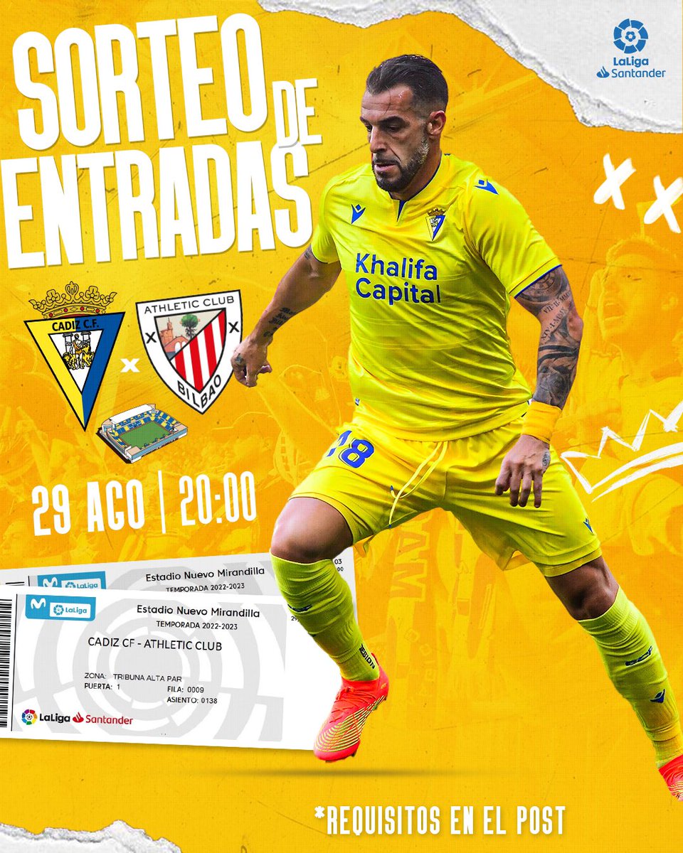 💛💙 SORTEAZO CADISTA 💙💛

 ¿Quieres venir GRATIS al #CádizAthletic del próximo lunes? 

1️⃣ Da RT y MG a este tuit

2️⃣ Asegúrate de seguirnos: <a href="/Cadiz_CF/">Cádiz Club de Fútbol</a> 

3️⃣ Menciona a la persona que quieres que te acompañe 

¡Suerte! 🤞