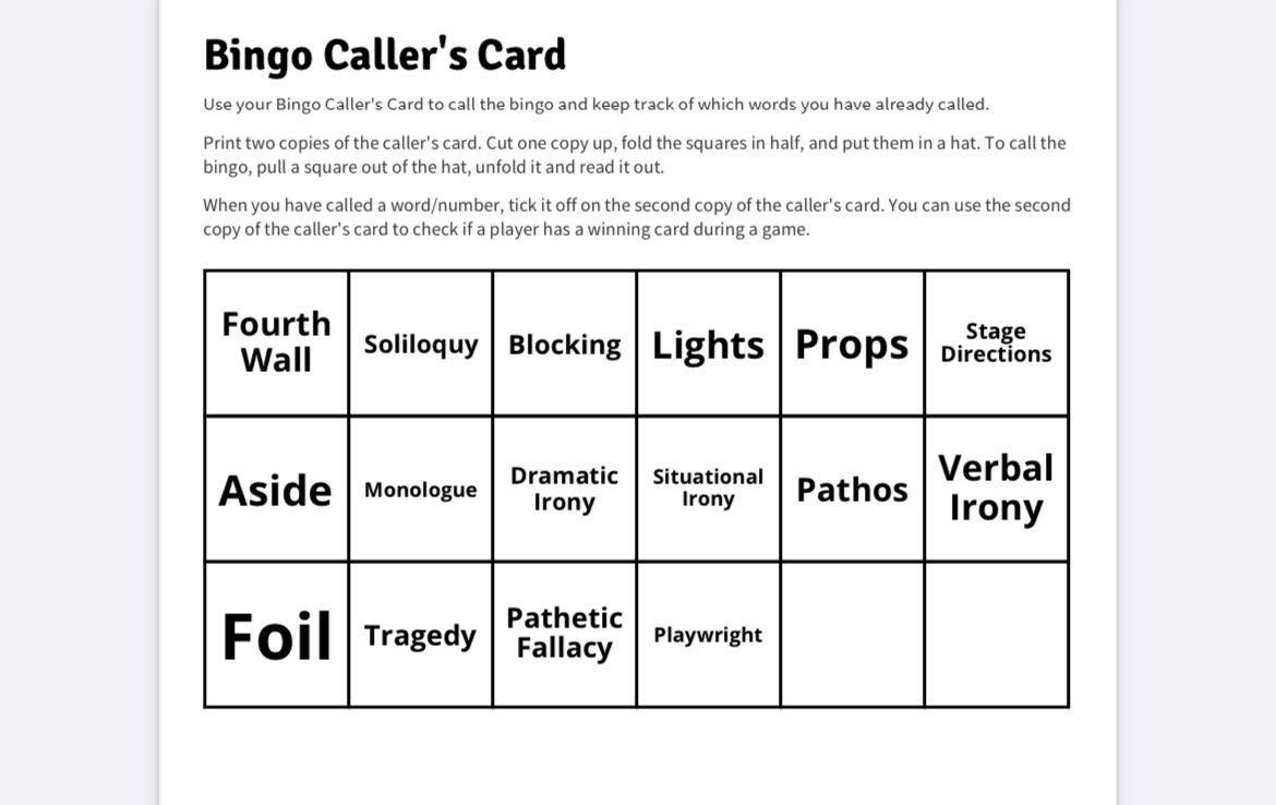 Pamela_Usai's tweet image. Revision but make it fun! Here’s a peek at my Year 11 dramatic devices review bingo 🔴 🔵 props to myfreebingocards.com @VipulaSharma1 @KLongman974 #englishclass #igcseprep