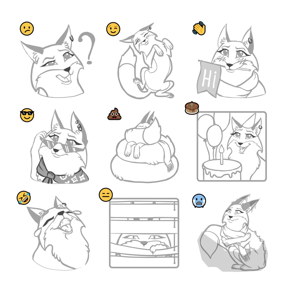 kotkoshka1's tweet photo. Nine sketches for the stickerpack with Liska are ready!๐ฆ
#emotes #commissions #foxemotes #Sticker #stickerpack #telegram #foxgirl #foxart #sketches #sketch https://t.co/to2tx4z0lH