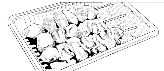 今日は焼き鳥を描く仕事 鶏肉の質感を出すのは難易度高い 