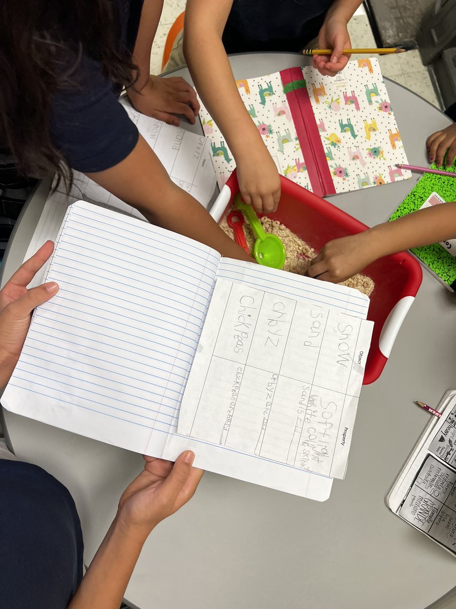 We explored our sensory bins with our senses (except for taste 😜) and described their physical properties.#plbuzz @PLSamHouston