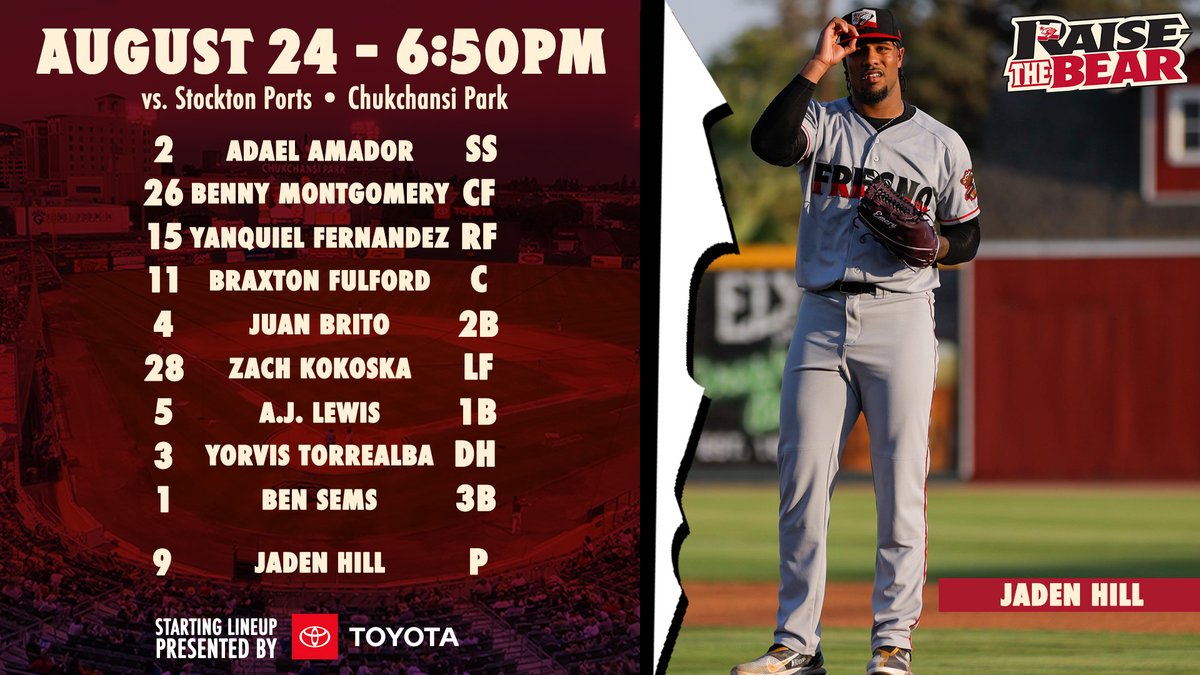 FresnoGrizzlies's tweet photo. TONIGHT! @Rockies #10 overall prospect @iam_Jaden_Hill makes his Chukchansi Park debut! @RocNationSports @MiLB @MLBPipeline @Rockies 🐻⚾️🔥 #RaisetheBear https://t.co/9RnQuv4wKl