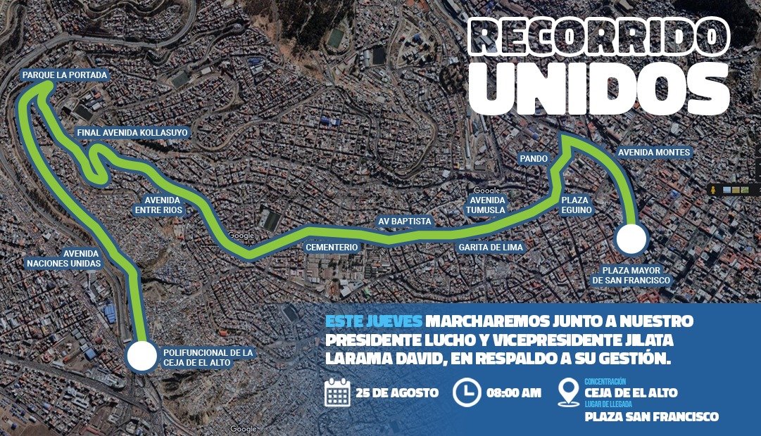 #AbyaYalaTv
Este será el recorrido de la “Gran Marcha Nacional”, mañana 25 de agosto, en la que participarán distintos sectores sociales en respaldo del Gobierno nacional y en defensa de la democracia y la estabilidad económica.
📸: Bolivia Tv