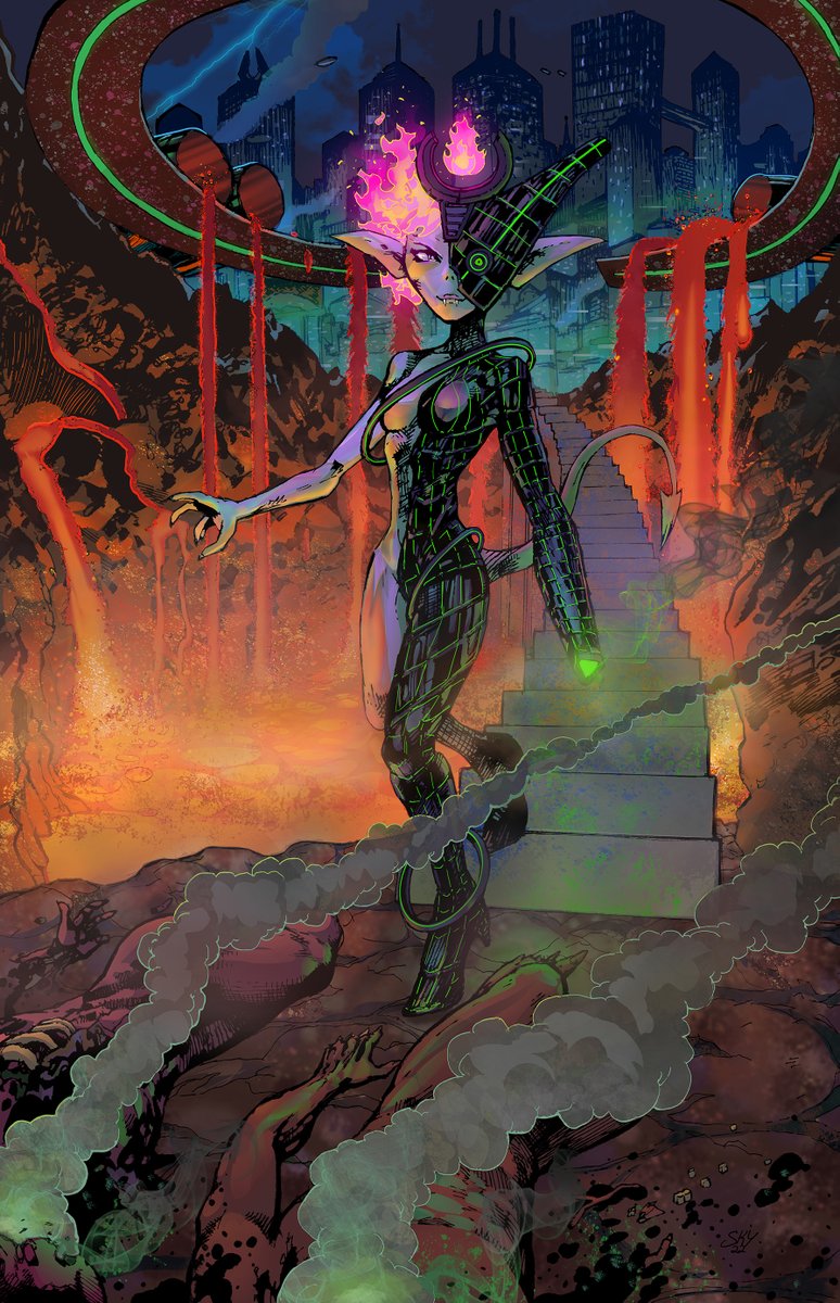 SkyDxLimit's tweet photo. Here's a new piece for the @Grim__Syndicate universe, my version of the daemon character, Demi Anima.

#sol #nft #comic #art https://t.co/MnU6oUAnb5