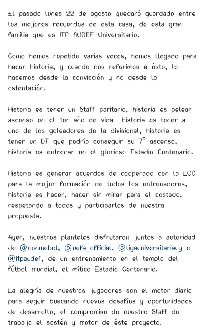 ITPUNIVERSITAR1's tweet photo. JORNADA INOLVIDABLE.

Fuimos participes de algo difícil de conseguir, pisar el Centenario con nuestros planteles amateur que disputan la @LUD_Oficial , la cual también nos acompaño con parte de sus autoridades.
Aquí abajo la crónica de este día difícil de olvidar. https://t.co/WFOyMcbcWi