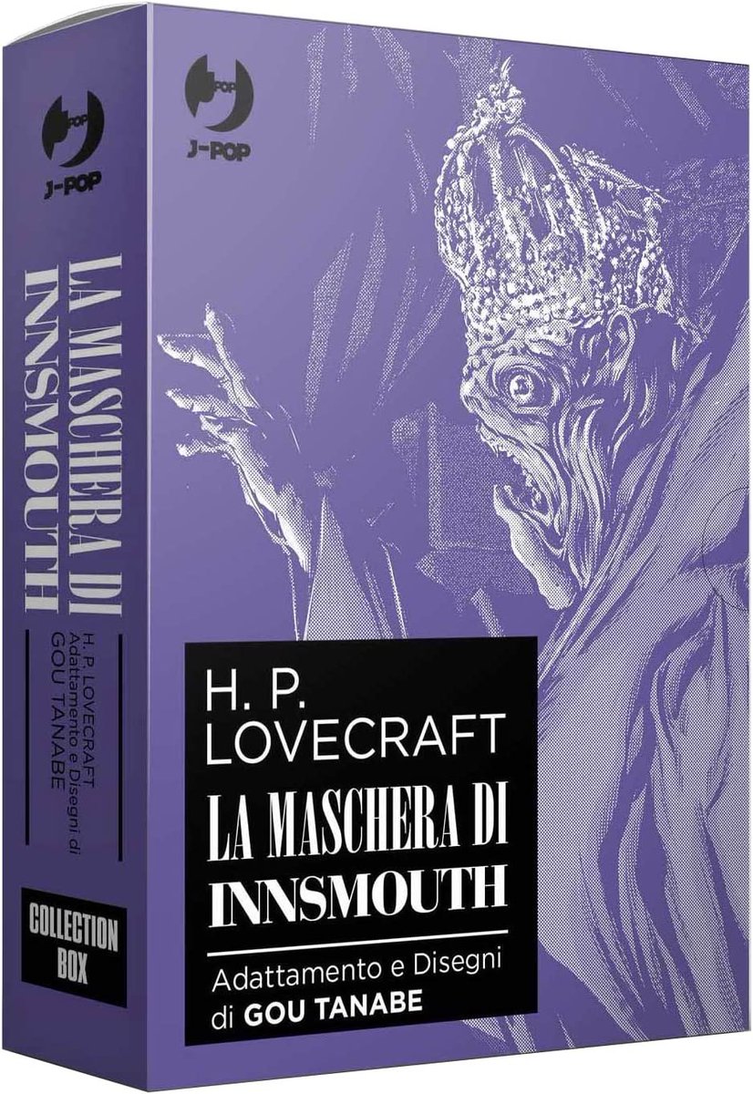 The #Japanese and #Italian covers of #manga 'Innsmouth no Kage' ~ #インスマウスの影 (Italian title 'La maschera di Innsmouth') in its collection box by #GouTanabe ~ #田辺剛 (@gou_tanabe)

Italian release by @JPOPMANGA on September 14 🇮🇹✨