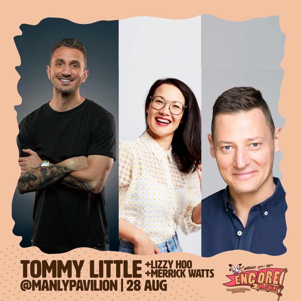 comedy.com.au (@comedy_au) on Twitter photo SYDNEY! Join Tommy Little, @lizzyhoocomedy and <a href="/MerrickWatts/">Merrick Watts</a> this Sunday at <a href="/OldManlyBshed/">Old Manly Boatshed</a> for dinner AND bottomless booze. They're in town performing as part of Encore Manly Festival!
🎟️ moshtix.com.au/v2/event/tommy… SYDNEY! Join Tommy Little, @lizzyhoocomedy and <a href="/MerrickWatts/">Merrick Watts</a> this Sunday at <a href="/OldManlyBshed/">Old Manly Boatshed</a> for dinner AND bottomless booze. They're in town performing as part of Encore Manly Festival!
🎟️ moshtix.com.au/v2/event/tommy…