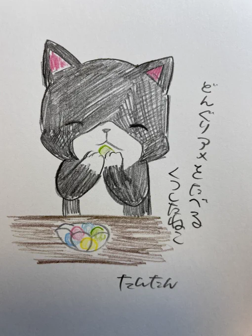 どんぐりアメを食べるくつしたねこ

#イラスト #猫 