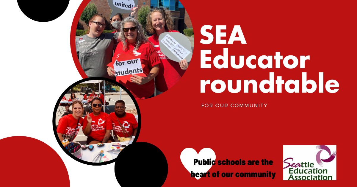 SeattleEdAssoc's tweet photo. SPS families and community, join us tomorrow to hear first-hand from SEA educators what we're experiencing, what we're fighting for, and why.  https://t.co/YvGrMah0dj https://t.co/u3GIvodvHf