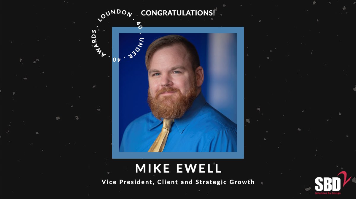 SBDII's tweet photo. Congratulations to Mike Ewell, our Vice President, Client and Strategic Growth, for being selected as a rising community leader by the Loudoun #40Under40 Awards! The Award recognizes Loudoun's rising business and community leaders, honoring 40 bright stars under the age of 40. https://t.co/Qhgv9jYS25