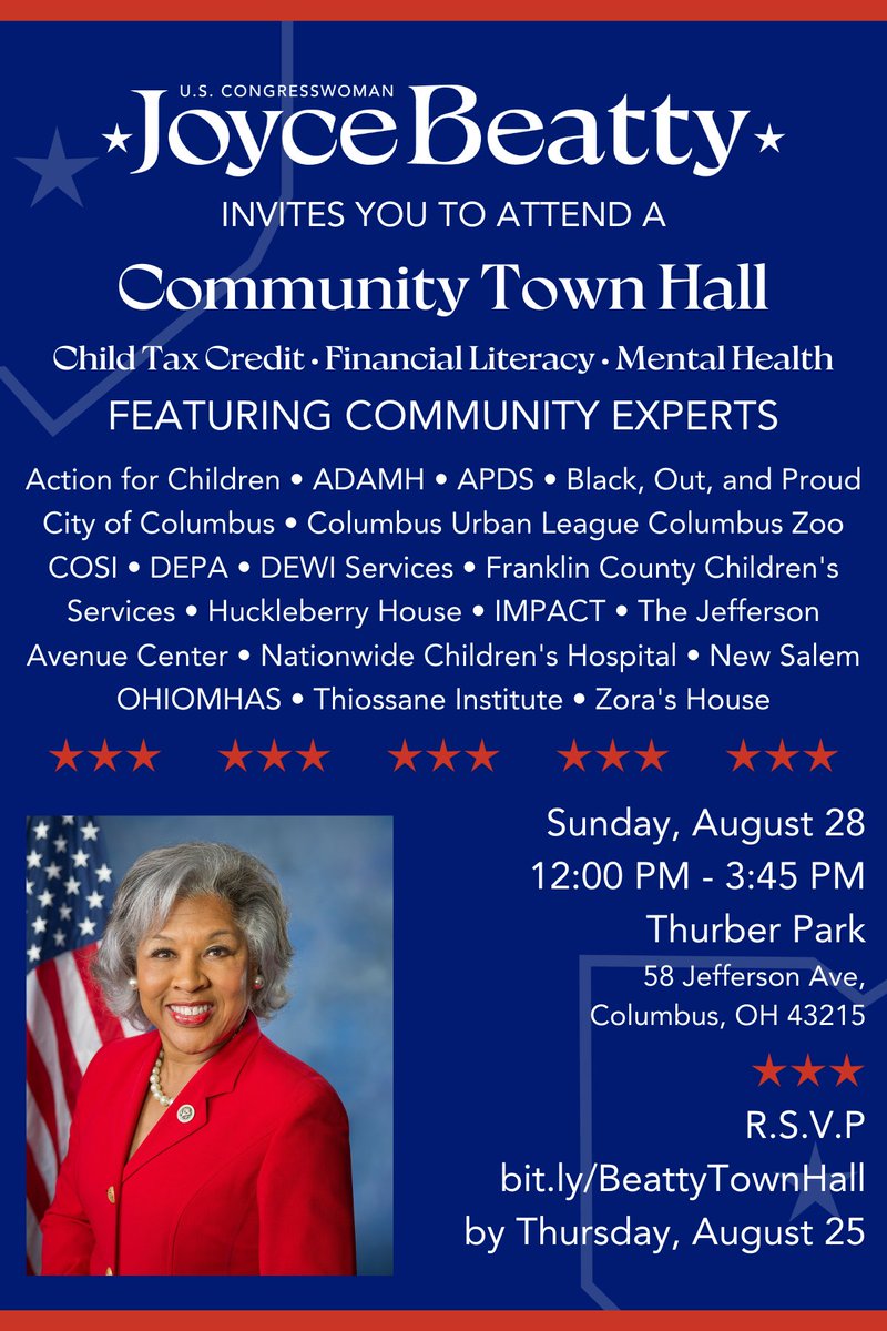 RepBeatty's tweet photo. We are committed to connecting Central Ohioans with resources and organizations that will help build a better #Cbus. Join #TeamBeatty this Sunday to learn more about child tax credit, financial literacy, mental health & wellness, and more.
RSVP at https://t.co/In4cWx3swE https://t.co/INa0os3ztT
