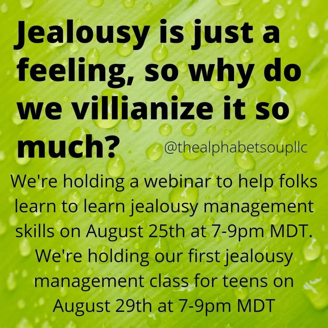 alphabetsoupllc's tweet photo. Are you joining us for tomorrow night's Jealousy management webinar? Be sure to get registered ASAP! https://t.co/kde0P3gJi5
