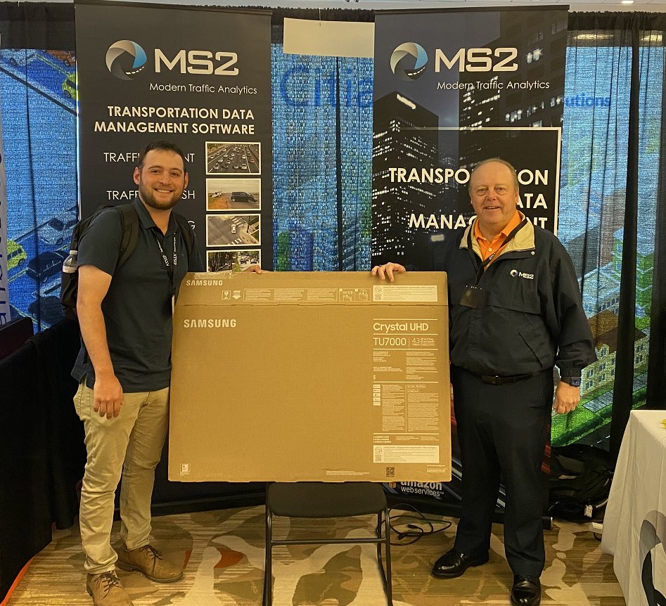 #MS2soft congratulates Marcus Sandoval from New Mexico DOT, who won the TV at #ATSIPTRF2022. May you watch your favorite programs in good health, and thank you for visiting our booth to receive answers to your Traffic Data Management questions!  #trafficdata #trafficanalysis