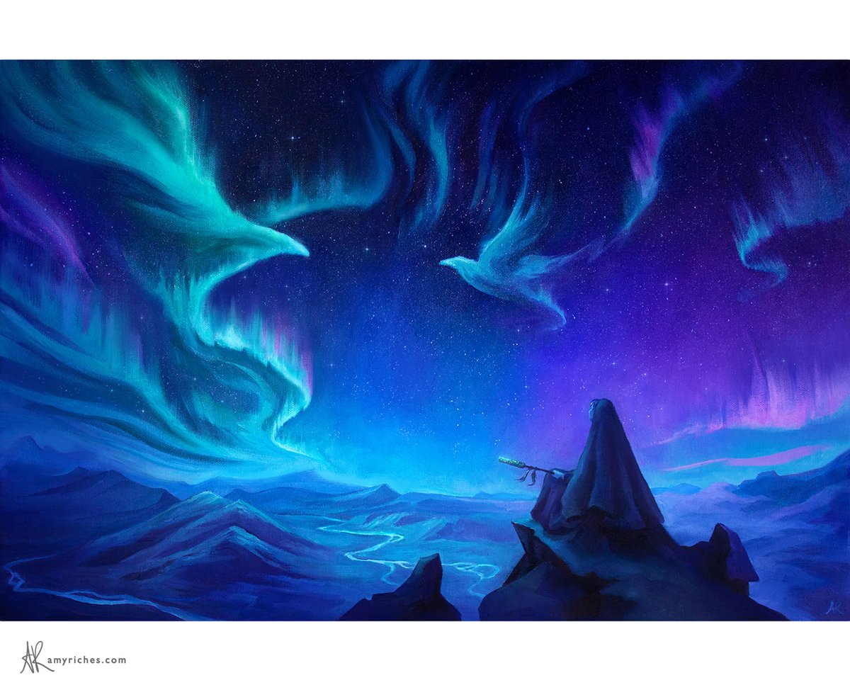 amyrichesart's tweet photo. Here's the second #oilpainting I did for a small series called 'Ancient Powers' exhibited in Iceland with @astaillustrator. This #painting is based on one of the viking seers, a völva, sitting through the night to gain wisdom and sight.
#illustration #icelandicfolktales #Iceland https://t.co/ksZ1XdXR9f