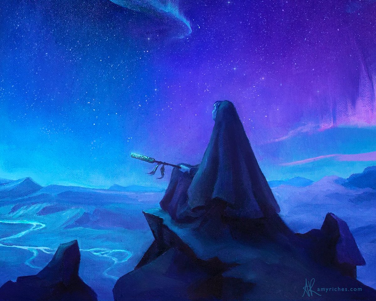 amyrichesart's tweet photo. Here's the second #oilpainting I did for a small series called 'Ancient Powers' exhibited in Iceland with @astaillustrator. This #painting is based on one of the viking seers, a völva, sitting through the night to gain wisdom and sight.
#illustration #icelandicfolktales #Iceland https://t.co/ksZ1XdXR9f