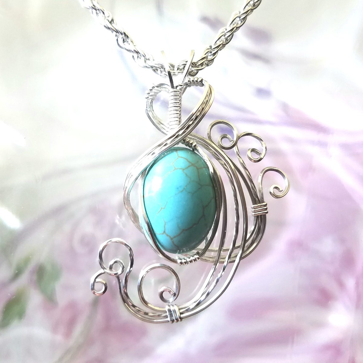ces614's tweet photo. Turquoise Howlite Womans Pendant Wire Wrapped Jewelry Handmade in Silver With Free Shipping https://t.co/bmh3YsiAX6 #giftsforher #handmade #EarthArtsNW #jewelry #Etsy #HowlitePendant https://t.co/CGPa1bNkDF