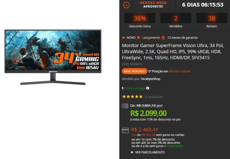 Terabyte on Twitter "OFERTA!!!! 🚨 Monitor Gamer SuperFrame Vision