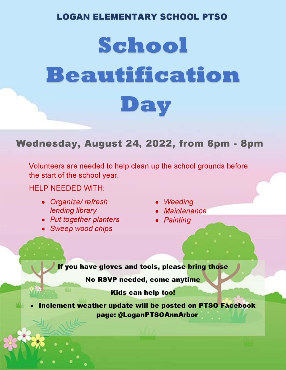 Reminder: School Beautification Day is today at  6pm.
Note: if you're planning to come tonight, note that southbound Nixon Rd is closed between Dhu Varren / Green and Traver! Northbound is open