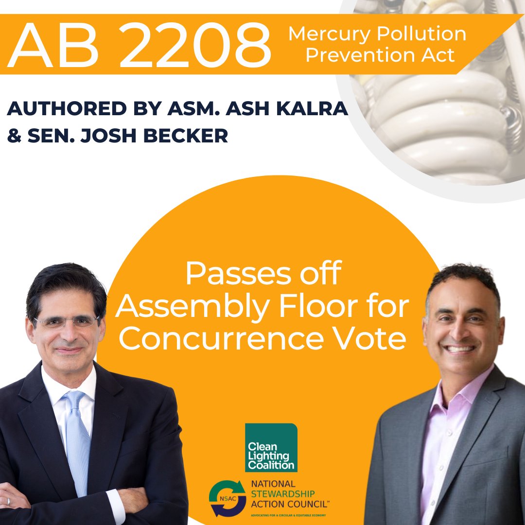 NSACTION_US's tweet photo. Today, AB 2208 (@Ash_Kalra & @SenJoshBecker) passed off the Assembly Floor! Thank you to the Assemblymembers who voted Aye on CA's Mercury Lamp Pollution Prevention Act! Next Step: Governor Newsom’s desk! #YESonAB2208 #CAGoesLED #NOmoreMercury #SafeLighting #CleanLighting https://t.co/RScbNSNKKU