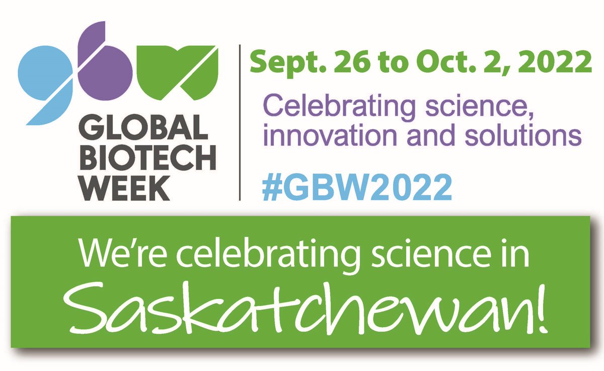 Global Biotech Week 2022 is coming up Sept. 26 to Oct. 2!
Click the link to view and register for this year's events!

globalbiotechweeksask.ca/events.html

#GBW2022 #biotech #bioscience #innovation #agriculture #agrifood #celebratescience