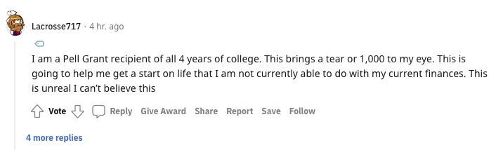 arlenparsa's tweet photo. You don't see this very much on Twitter but folks on the r/StudentLoans subreddit are crying tears of joy today https://t.co/5A7CifZ44X