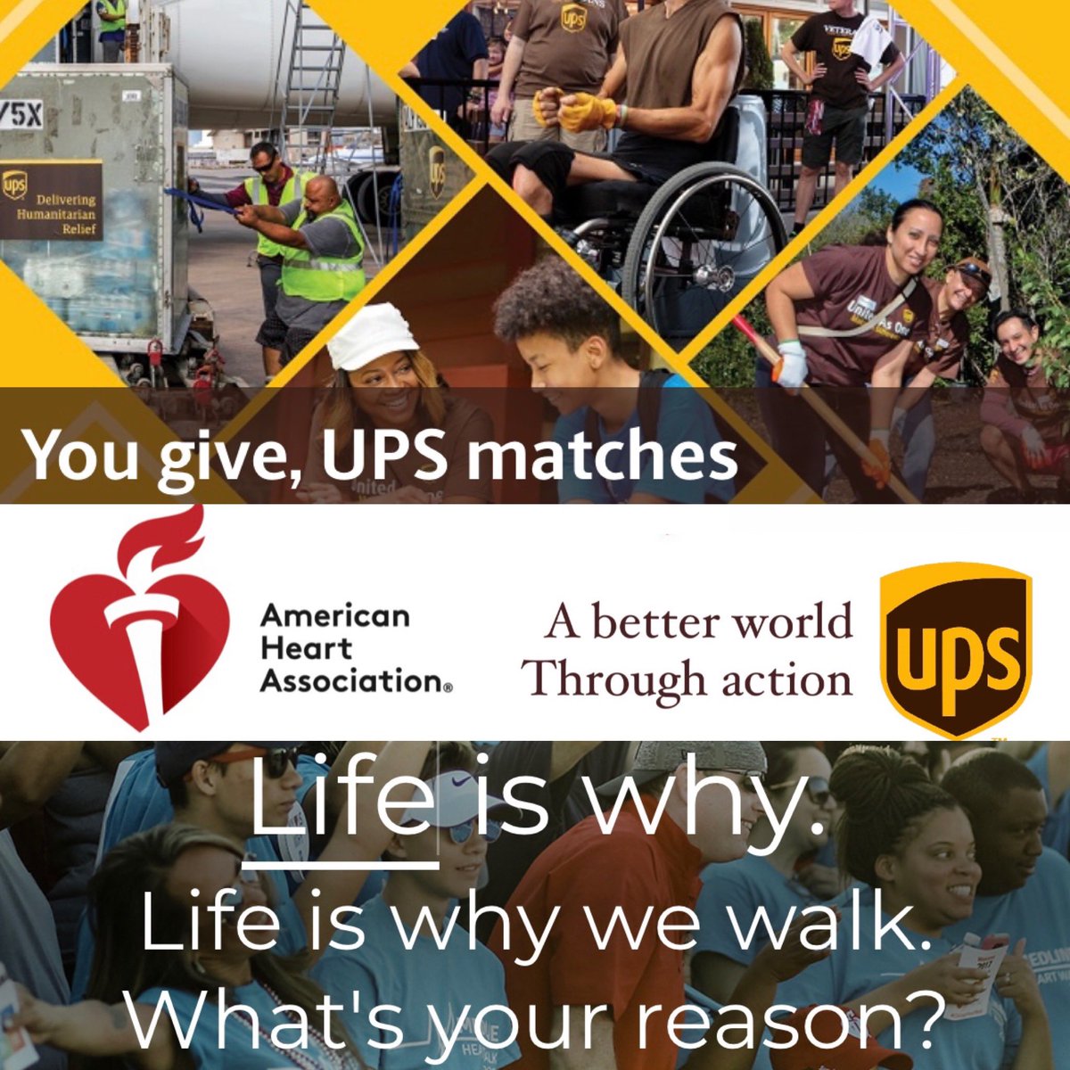 Did you know that when you donate to support causes close to your heart, The <a href="/UPS/">UPS</a> Foundation will match your donation up to $1000? Join <a href="/Indyday_lions/">Independence</a> in donating to <a href="/AmericanHeartTX/">American Heart Texas</a> and walk with us on September 24!Link to donate: www2.heart.org/site/TR/HeartW… <a href="/bigtymer504/">E.J.⚜</a> <a href="/Maritz_91/">M Ramos</a>