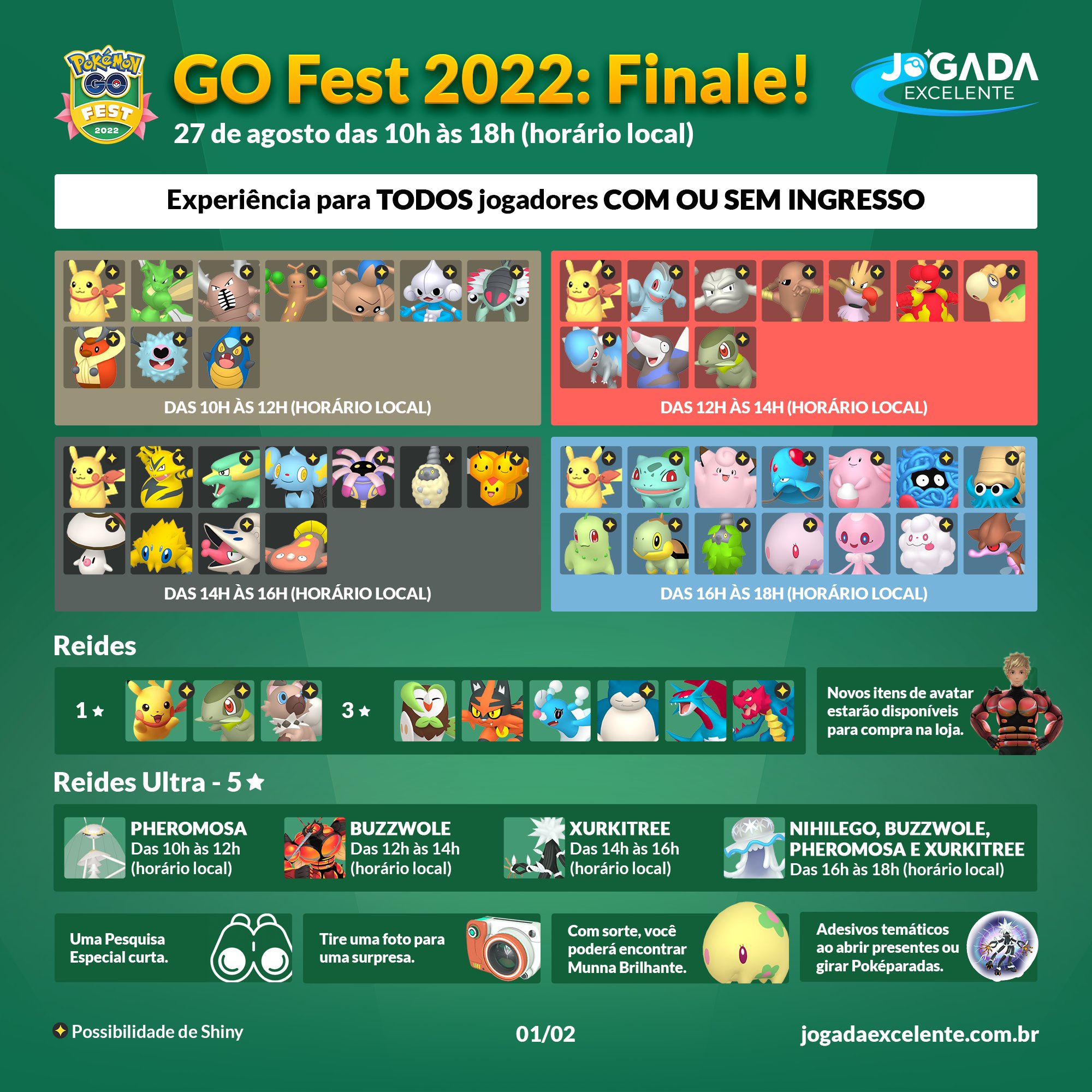 Jogada Excelente on X: #PokémonGO: Durante o evento final do GO Fest 2022,  que acontece nesse sábado, 27 de agosto, Reides com Ultracriaturas  aparecerão em diferentes horários: 🪳 Pheromosa: 10h às 12h