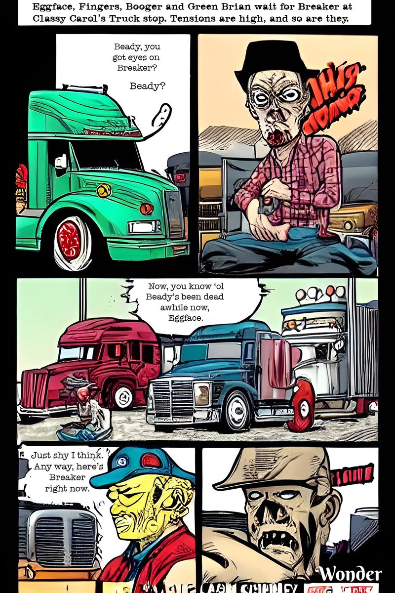 tracymorse2010's tweet photo. I typed "Scary Trucker" into the Wonder AI art app, and wrote a story based on what it generated.  Here is the result. #AiArtwork https://t.co/JJA71994G0