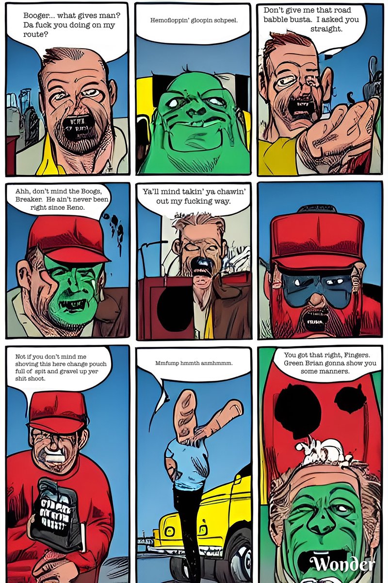 tracymorse2010's tweet photo. I typed "Scary Trucker" into the Wonder AI art app, and wrote a story based on what it generated.  Here is the result. #AiArtwork https://t.co/JJA71994G0
