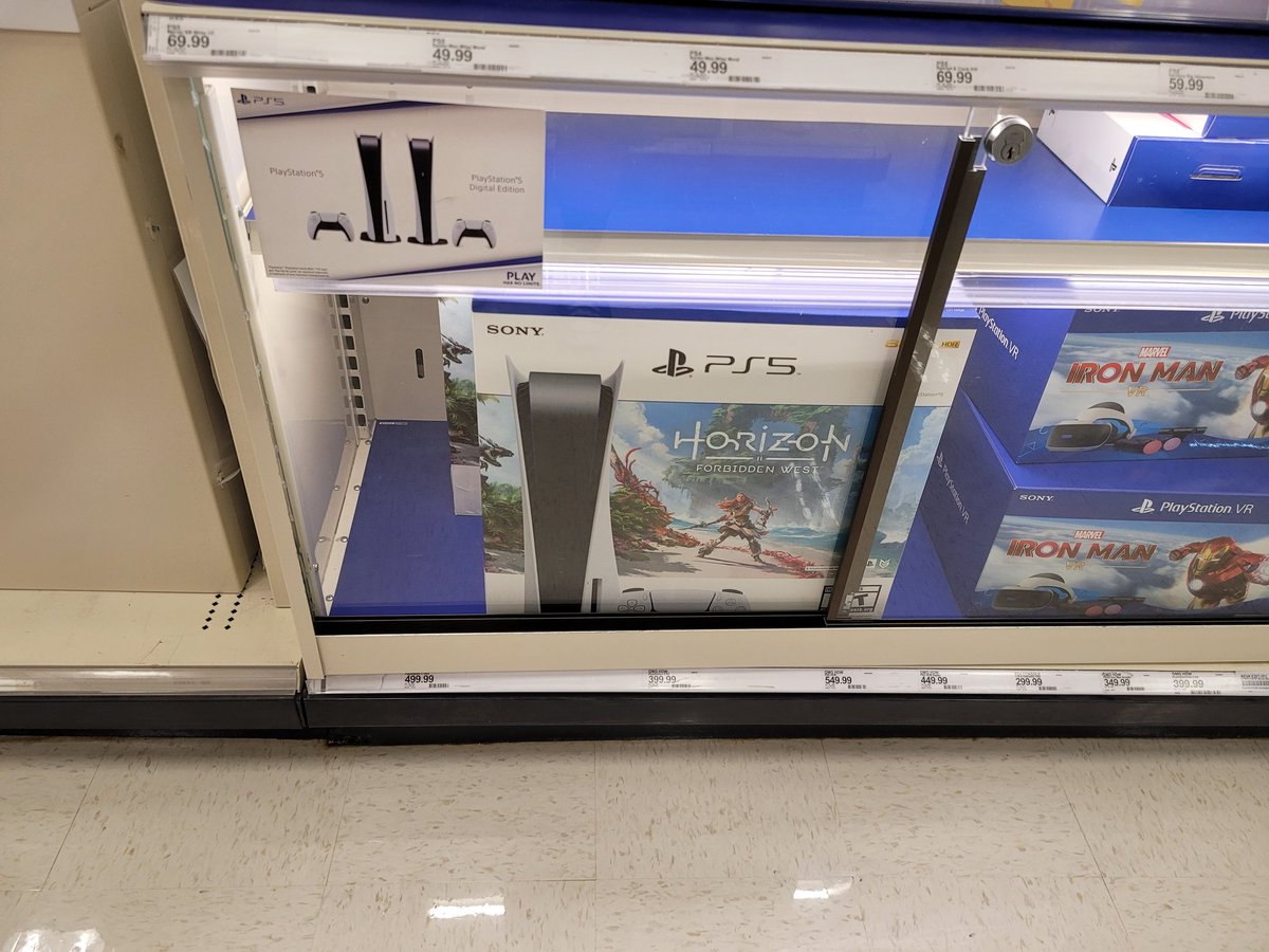 ibanezsr900's tweet photo. It finally happened.  I was walking around a Super Target when I spotted these wild #ps5 sitting in a case.  This is the first time I have managed to see one, let alone these three, available for purchase in a store. https://t.co/Lvtfn91XtG