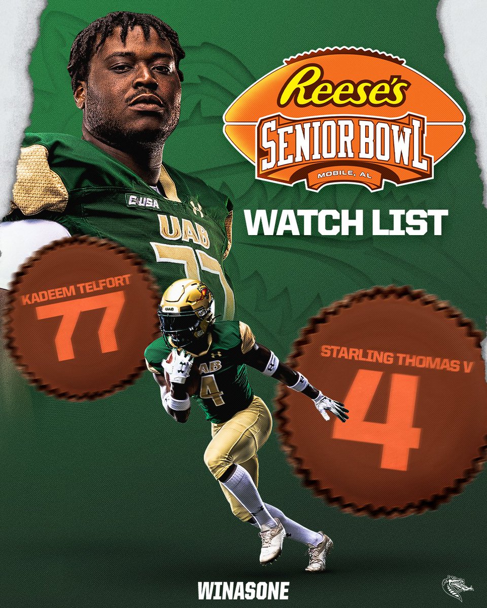 𝐒𝐄𝐍𝐈𝐎𝐑 𝐁𝐎𝐖𝐋 𝐖𝐀𝐓𝐂𝐇 𝐋𝐈𝐒𝐓 Kadeem Telfort and Starling Thomas V have been named to the @seniorbowl Watch List 👀 #WinAsOne | #TheDraftStartsInMobile