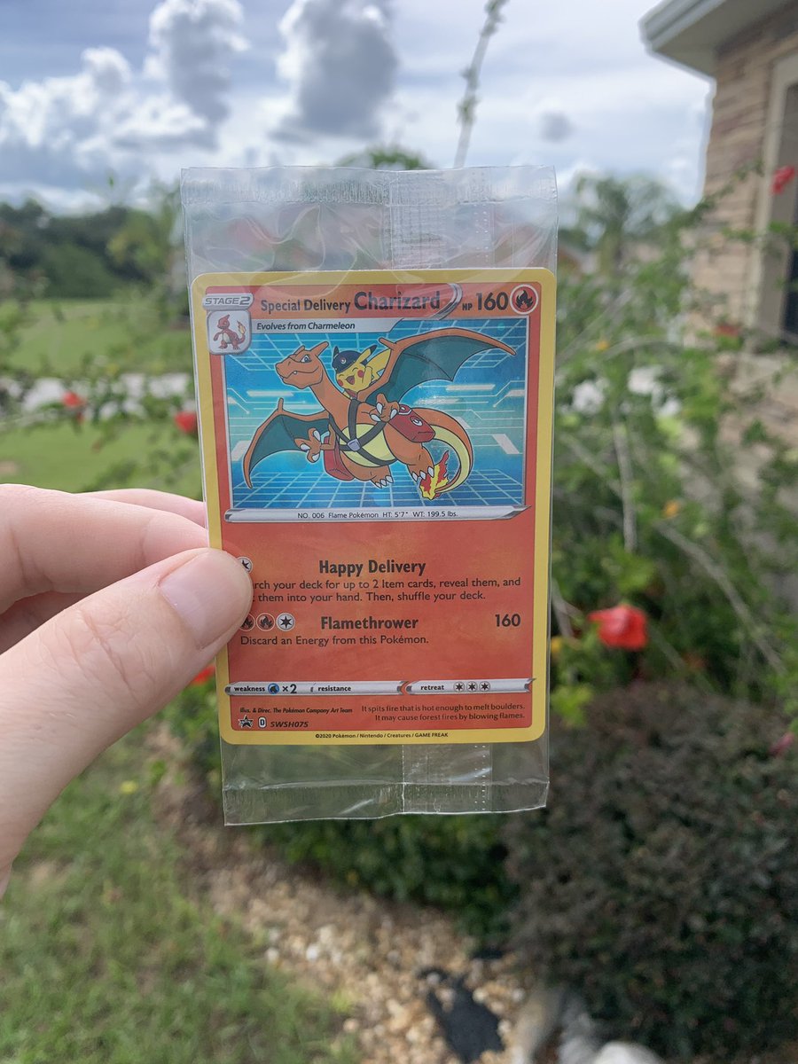 PokemonTCGIntel's tweet photo. Giving away this Special Delivery Charizard! Winner will be drawn 8/31

To enter:
-Follow @PirateNation22 @MetroPoke 
-RT &amp; Like

That’s it, and GL everyone! 🔥#Charizard #PokemonTCG #Pokemon https://t.co/DaqJC8QREB