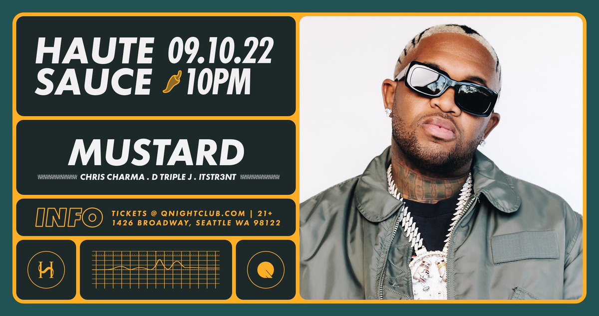 Can’t believe we get to celebrate Q Nightclub’s 10-year anniversary with one of hip-hop’s greatest producers, <a href="/mustard/">Mustard</a>!

This night is going to be insane!! 🔥 Witb <a href="/chrischarma_/">CHRIS CHARMA</a>, <a href="/dtriplejay/">JJ G</a>, &amp; <a href="/its_tr3nt/">Teddy Pendergrass</a>! Better not sleep on tickets… 🔗 bit.ly/3KmhN0k