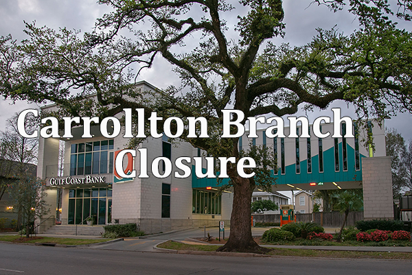 GulfCoastBank's tweet photo. The Carrollton Branch will be closed Thursday, August 25th due to a S&amp;WB emergency water shutoff. 

Deposits made in night drop before noon will be processed in same day credit. 

Customers are advised to visit 200 St. Charles Ave., 848 Harrison Ave., or 3200 Magazine St. https://t.co/CyqxfPdL5f