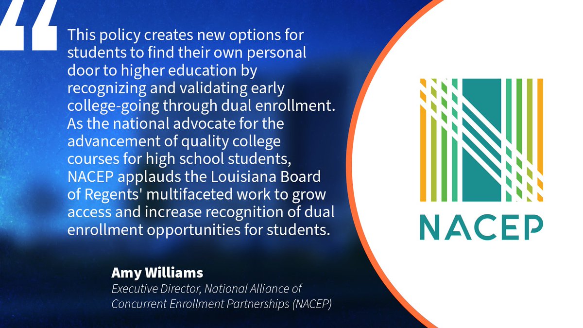 LA_Regents's tweet photo. National higher education leaders fully support Louisiana’s expanded admissions policy and how its recognizes early college credit.
 
#LaProspers https://t.co/jg3bGMU2nB