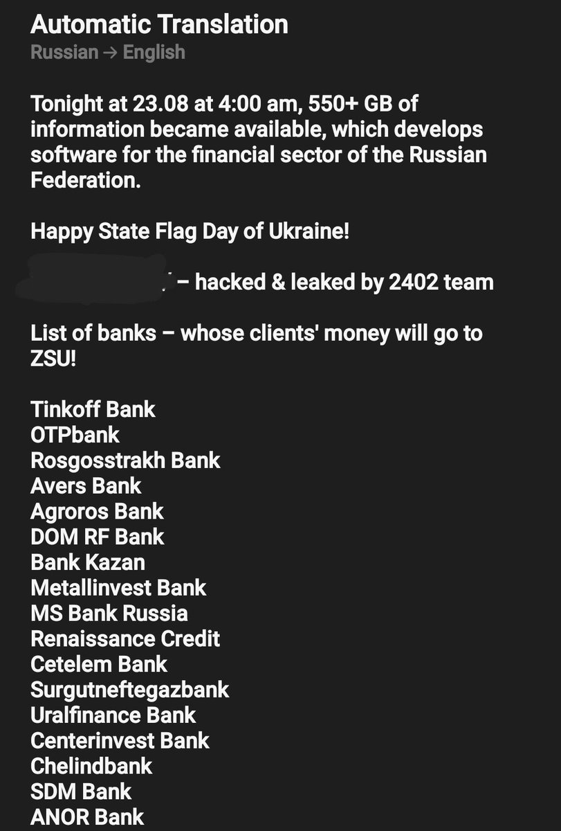 NewAnon0ps's tweet photo. #Dataleak by #2402team #OpRussia:

Tinkoff Bank OTPbank Rosgosstrakh Bank Avers Bank Agroros Bank DOM RF Bank Bank Kazan Metallinvest Bank MS Bank Russia Renaissance Credit Cetelem Bank Surgutneftegazbank, Uralfinance Bank, Centerinvest Bank, Chelindbank, SDM Bank et Anor Bank. https://t.co/sqn6O96VQU