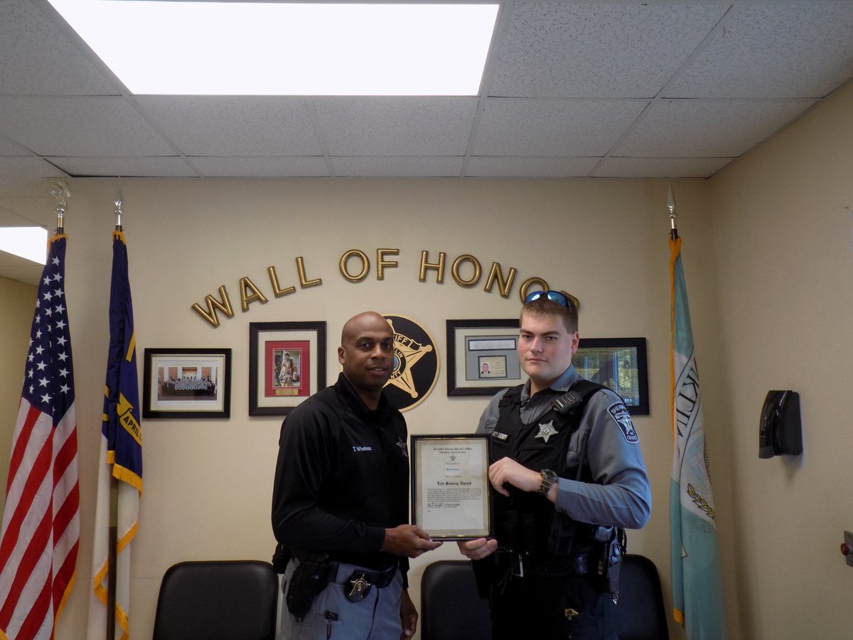 FranklinCoNews's tweet image. Deputy M. Bieber was presented with  Life Saving Award. Deputy Bieber was advised of a vehicle traveling at a high rate of speed. Once the vehicle was stopped he observed an unresponsive infant and began CPR. As a result of his quick actions, the infant regained consciousness.