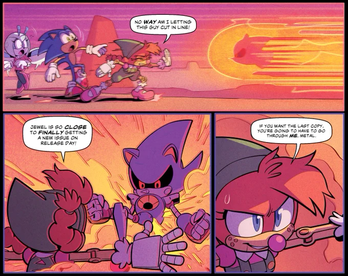 Will Jewel *finally* get her hands on a new issue?  Find out the thrilling conclusion in @IDWPublishing's Sonic the Hedgehog #52 - on sale now!✨ 