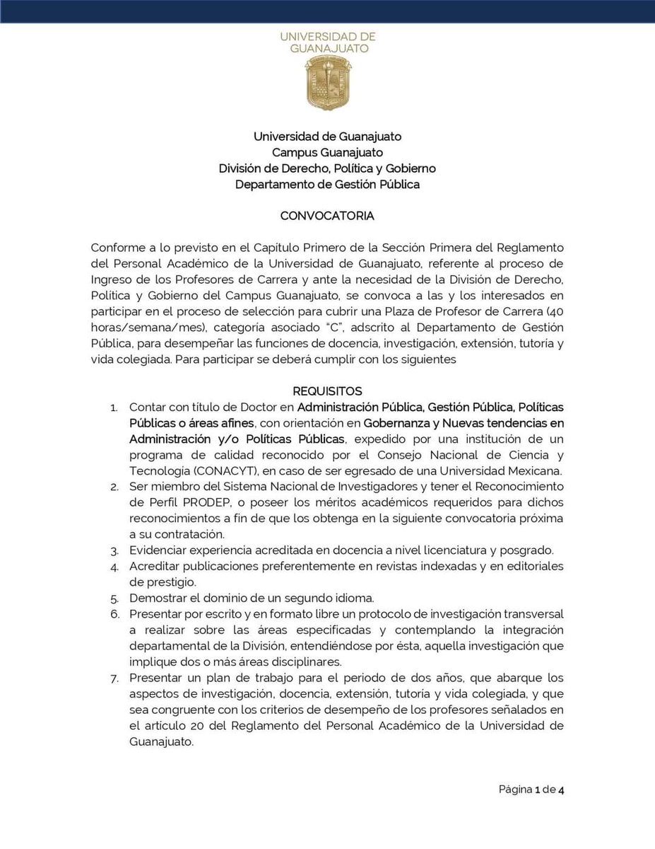 maferu3's tweet photo. ⚠️‼️‼️ Plaza de profesor de carrera 40 hrs en Universidad de Guanajuato, áreas: administración pública, gestión pública, políticas públicas y afines, orientado a nuevas tendencias ap, gobernanza, políticas públicas. @DrVidaurri @rolarch @FernandoPatrn2 @fbarrienmx Difundir 👍 https://t.co/Etw0hPzY6b