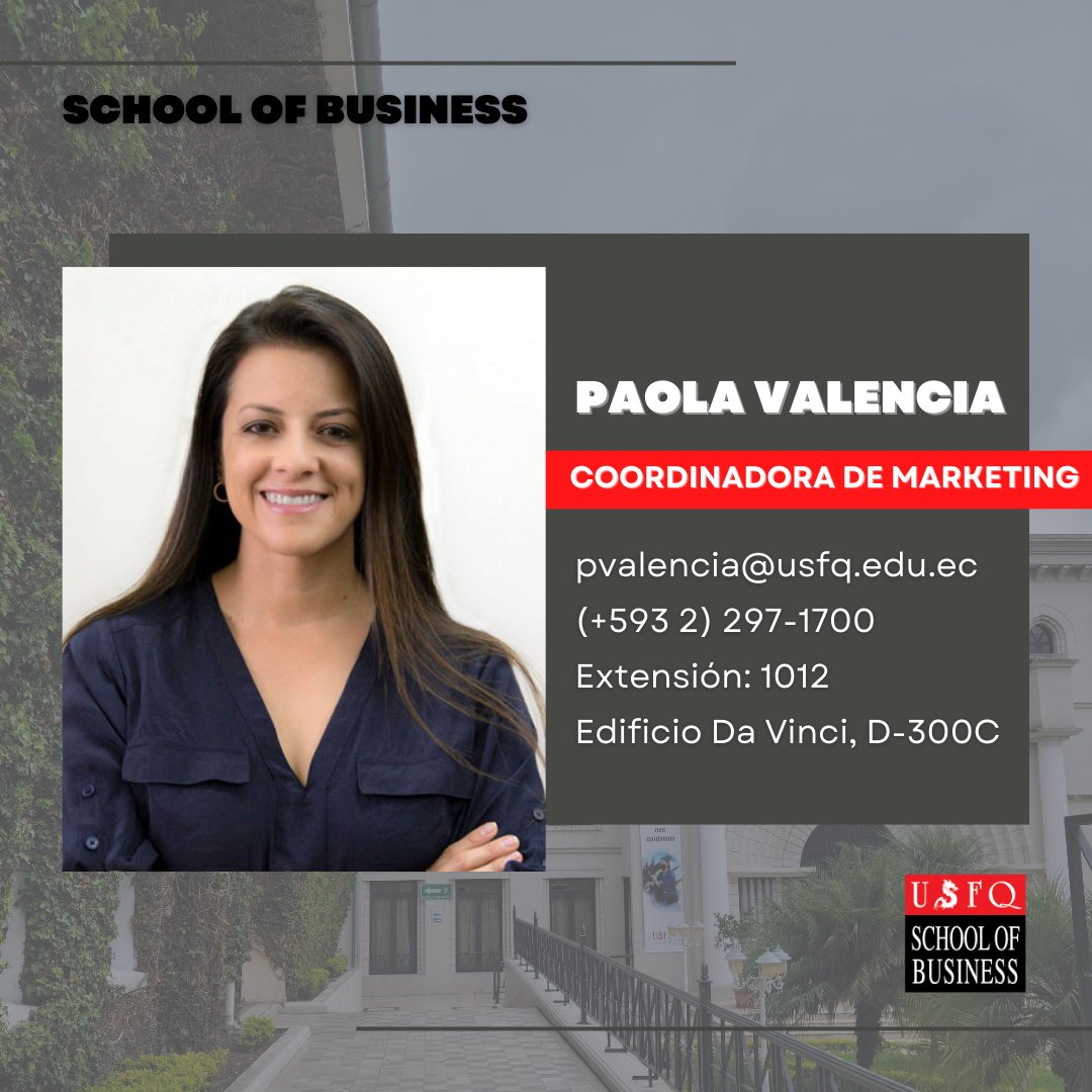 CADEUSFQ's tweet photo. ¡Les presentamos al 𝗲𝗾𝘂𝗶𝗽𝗼 𝗱𝗲𝗹 𝗦𝗰𝗵𝗼𝗼𝗹 𝗼𝗳 𝗕𝘂𝘀𝗶𝗻𝗲𝘀𝘀!

𝗡𝘂𝗲𝘀𝘁𝗿𝗮 𝗱𝗲𝗰𝗮𝗻𝗮 🐲: Marithza Vélez.

𝗖𝗼𝗼𝗿𝗱𝗶𝗻𝗮𝗱𝗼𝗿𝗲𝘀 𝗱𝗲 𝗰𝗮𝗿𝗿𝗲𝗿𝗮𝘀 🐉: Arturo Paredes, Paola Valencia y Candy Abad.

#USFQ https://t.co/vOfWJddEzU