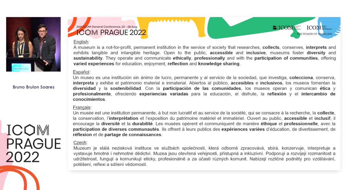 museumhub_de's tweet photo. Die neue ICOM Museumsdefinition hat mit #Diversität, #Nachhaltigkeit, #Community-Orientierung u.a. viele spannende neue Facetten. Was ihr noch fehlt sind Positionierungen bzgl. Provenienzen und etwaige Repatriierungen. Berechtigte Kritik aus 🇹🇳und 🇵🇸. #ICOMPrague2022 #ICOMDefine https://t.co/KSXDyYe2Kb