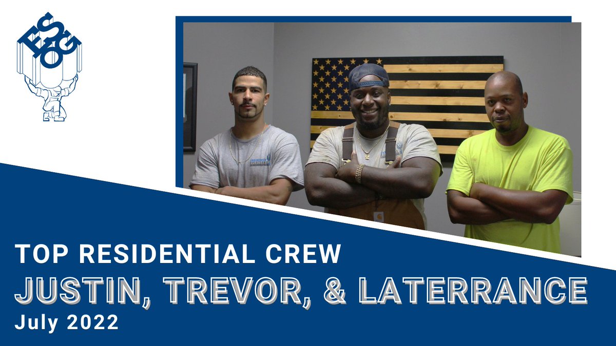 ESOGRepair's tweet photo. These guys don't play! π€ At least not when it comes to being the Top Residential Crew! Wishing our foreman Justin and his second and third man, Trevor and Laterrance, a big congrats! This team was the TOP production crew for the month of July! #TeamESOG https://t.co/4yJgrSS20C