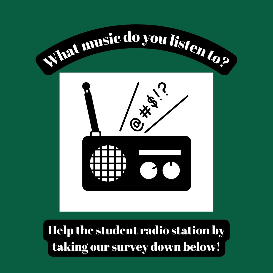 enmuchase's tweet photo. Help the student radio station make some changes to what music gets played! Take our survey here:
https://t.co/5aLgFSzJtE https://t.co/VcIR5OlVLn