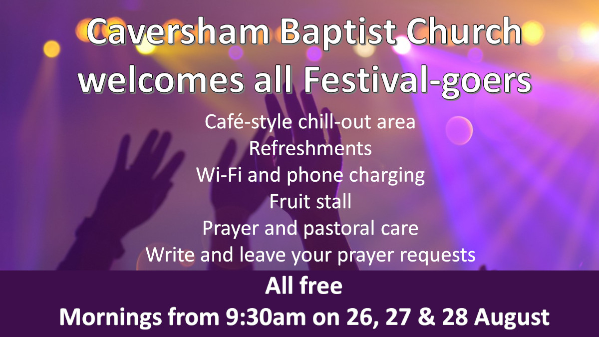 All festival-goers welcome, enter via our church car park in South Street from 9:30am on Friday, Saturday &amp; Sunday