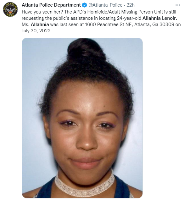 MarniHughesTV's tweet photo. Tonight in our Missing series on NewsNation Prime - the disappearance of Allahnia Lenoir. The private investigator now on the case will join us live & the surveillance video from the night she was last seen. Tune in 8/7c. #NewsNationPrime #MissingOnPrime #AllahniaLenoir https://t.co/eKqn0SwWiO