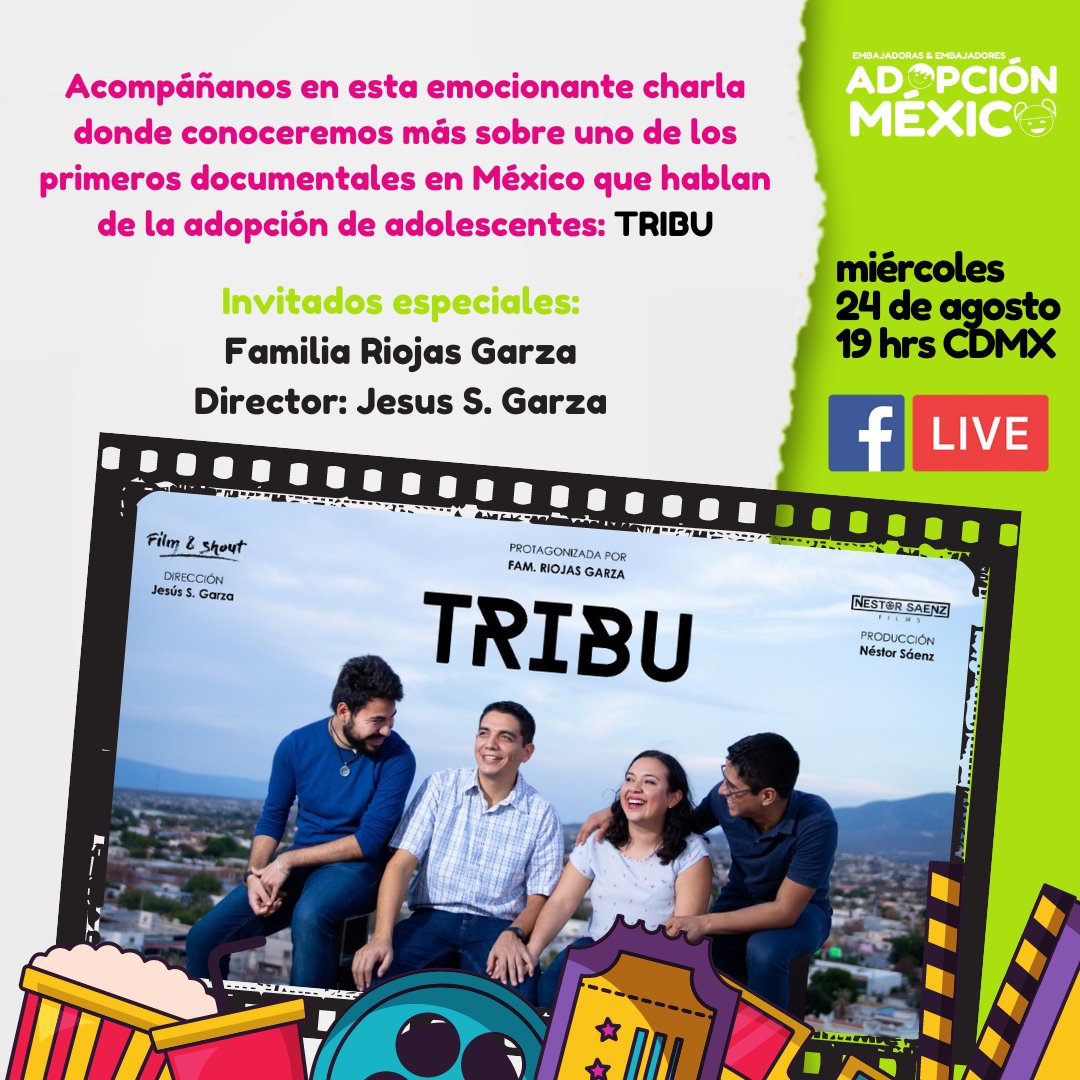 eeamex's tweet photo. Conoce hoy TRIBU,  uno de los primeros documentales en México que habla de la #adopción de adolescentes 👨‍👩‍👦‍👦 ✨ ¡Puedes verlo a través de #Filminlatino hasta el 28 de agosto!
https://t.co/v2N2zP2wiM.
Suscríbete al evento en la siguiente liga 👉🏻 https://t.co/JwPCAbMKyj https://t.co/yzrQk9Zz3O