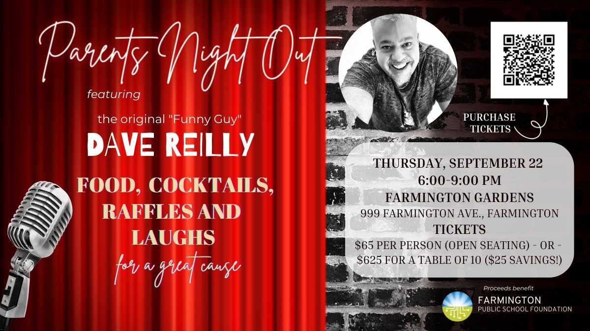 Tickets NOW ON SALE! Dinner and a comedy show right in your back yard. Includes passed and stationary hors d’oeuvres, pasta station, comedian Dave Reilly, cash bar, 50/50 raffle and raffle table.bit.ly/3c92YRR to purchase tickets or use the QR code. See you there!