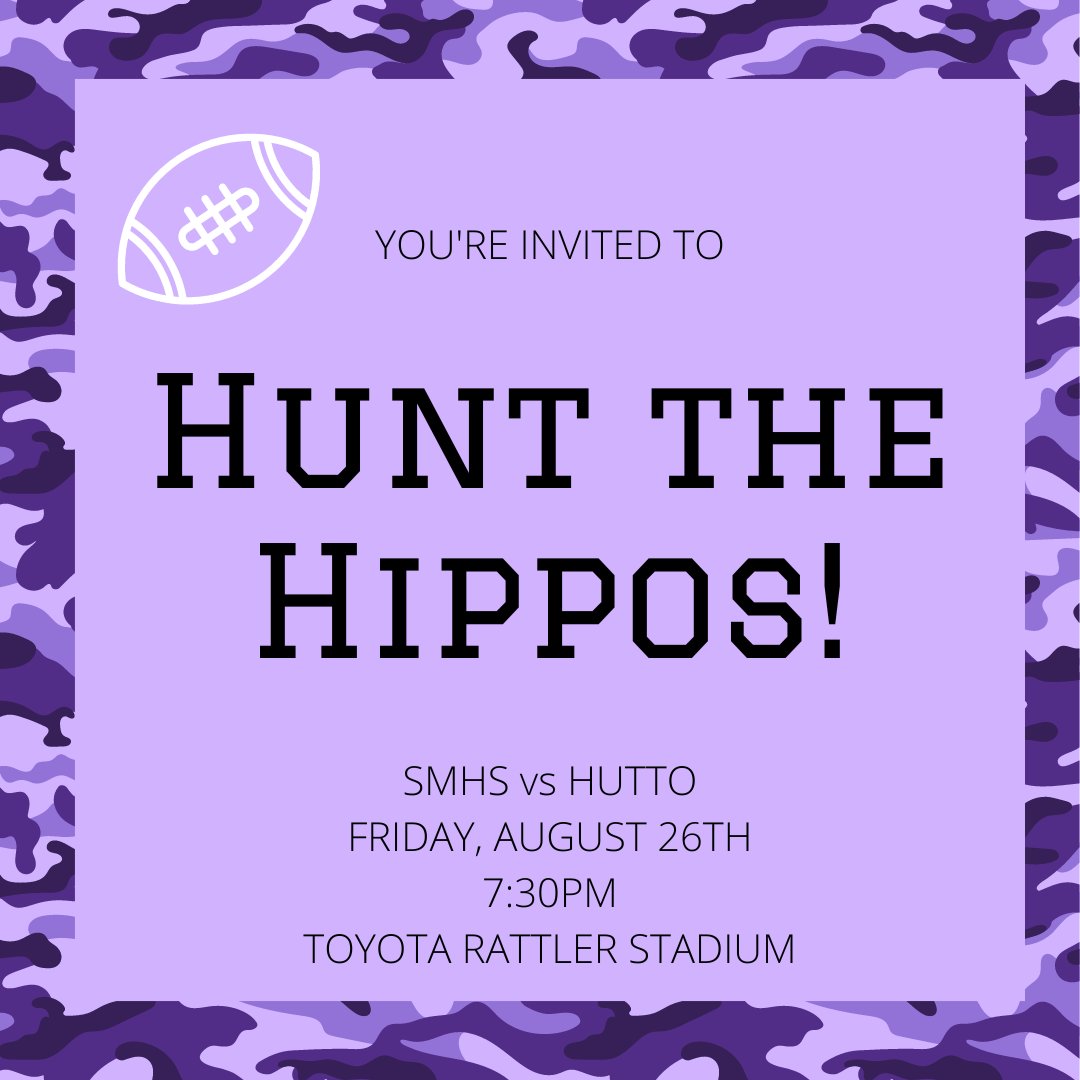 Our first football game will be this Friday! Join us in sharing our Rattler Spirit by wearing Rattler Pride and camo. #SMHS #RattlerPride #STUCO #SMCISD